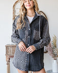 Checkered Hooded Shacket- MJ1065 - Black