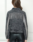 Black Denim Jacket with Crystal Fringe