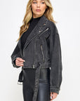 Black Denim Biker Jacket- VJ71810