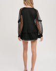 Dotted Tulle Lace Tunic Top- Black