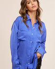 Hazel Button Down Silky Shirt- Royal Blue-