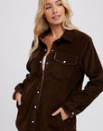 Corduroy Sherpa-Lined Shacket- Chocolate