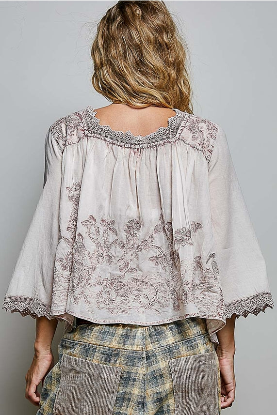 Washed Square Neck Boho Top-