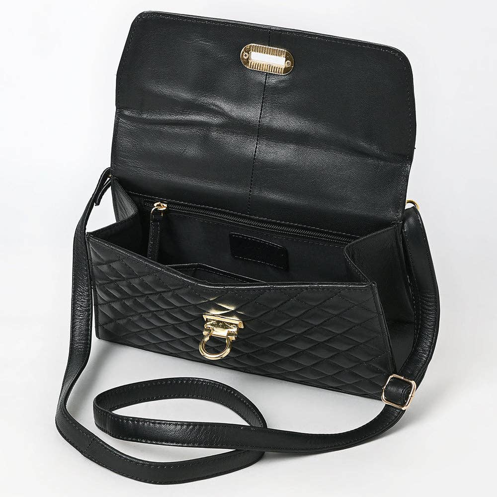Crosshatch Leather Handbag - Black - NMBGM198D