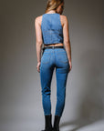 Denim V-Neck Vest- Medium Wash-