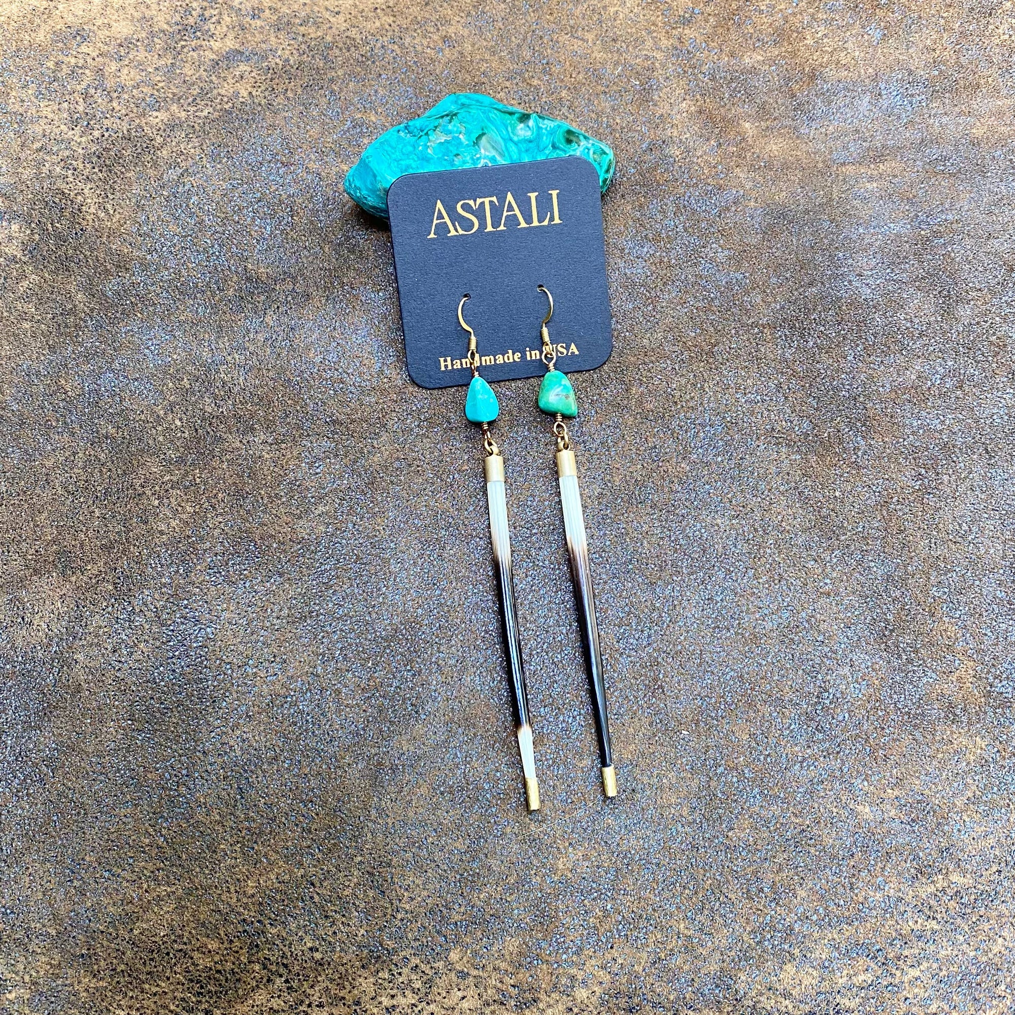 Porcupine Quill &amp; Turquoise Earrings