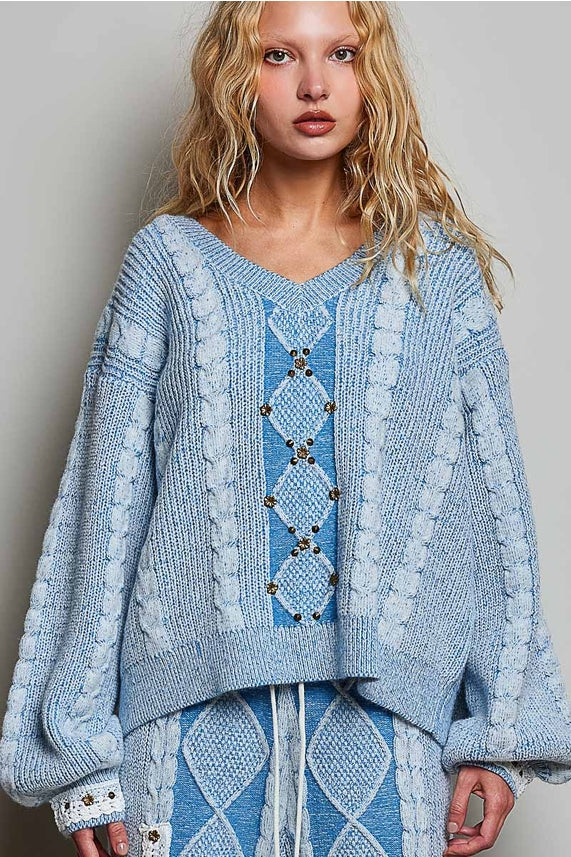 V-Neck Sweater- Blue-