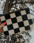 Stockyard Checkered Cowhide Wristlet Pouch