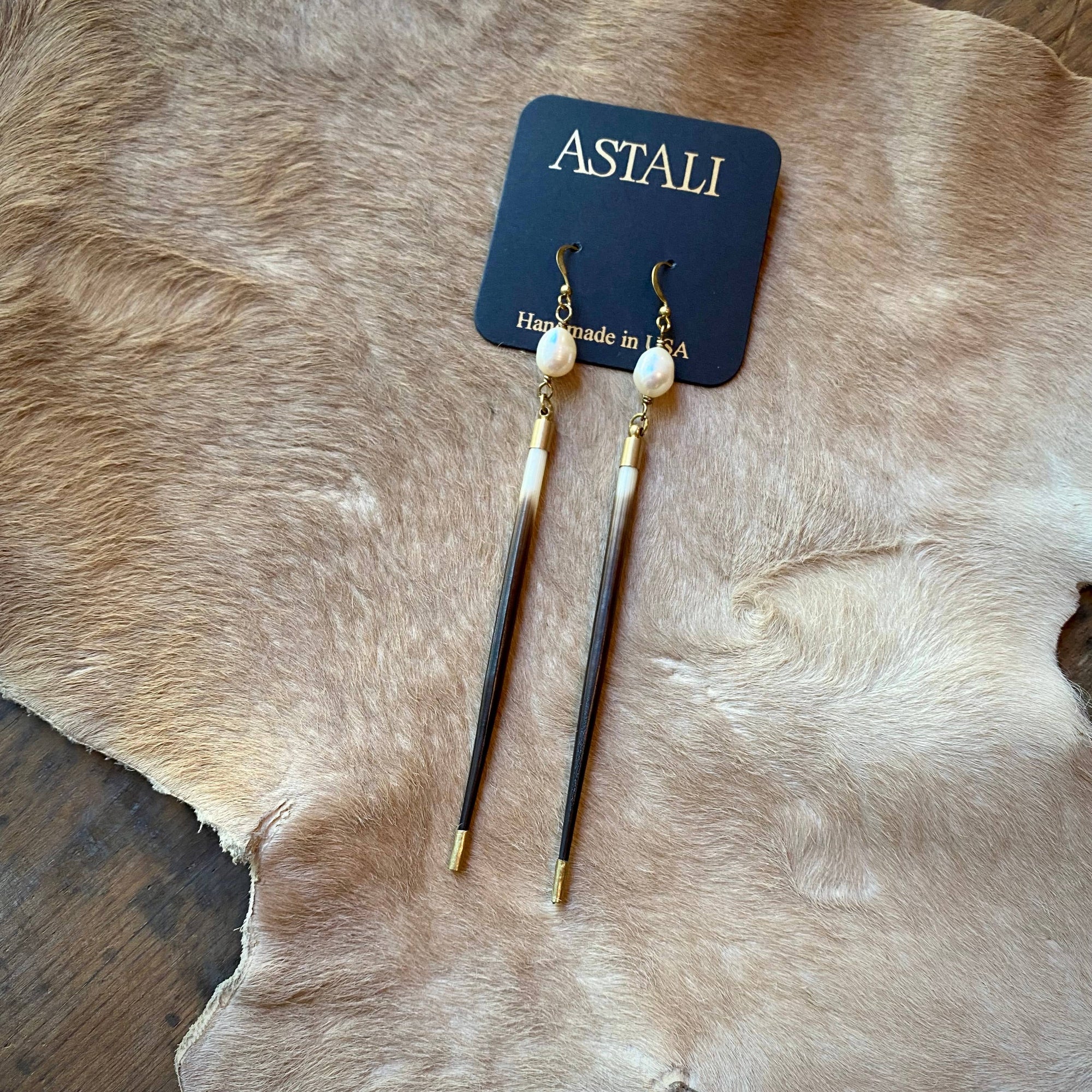 Porcupine Quill &amp; Pearl Earrings
