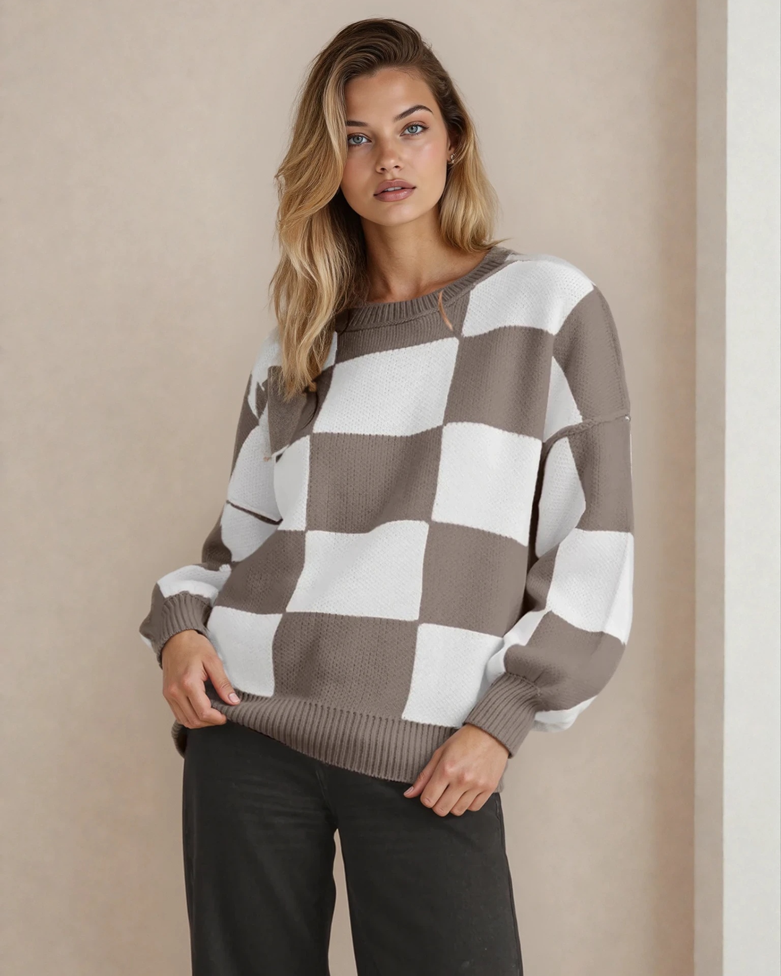 Checkered Sweater- Brown