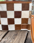 Checkered Cowhide Make Up Toiletry Bag Wristlet: Black