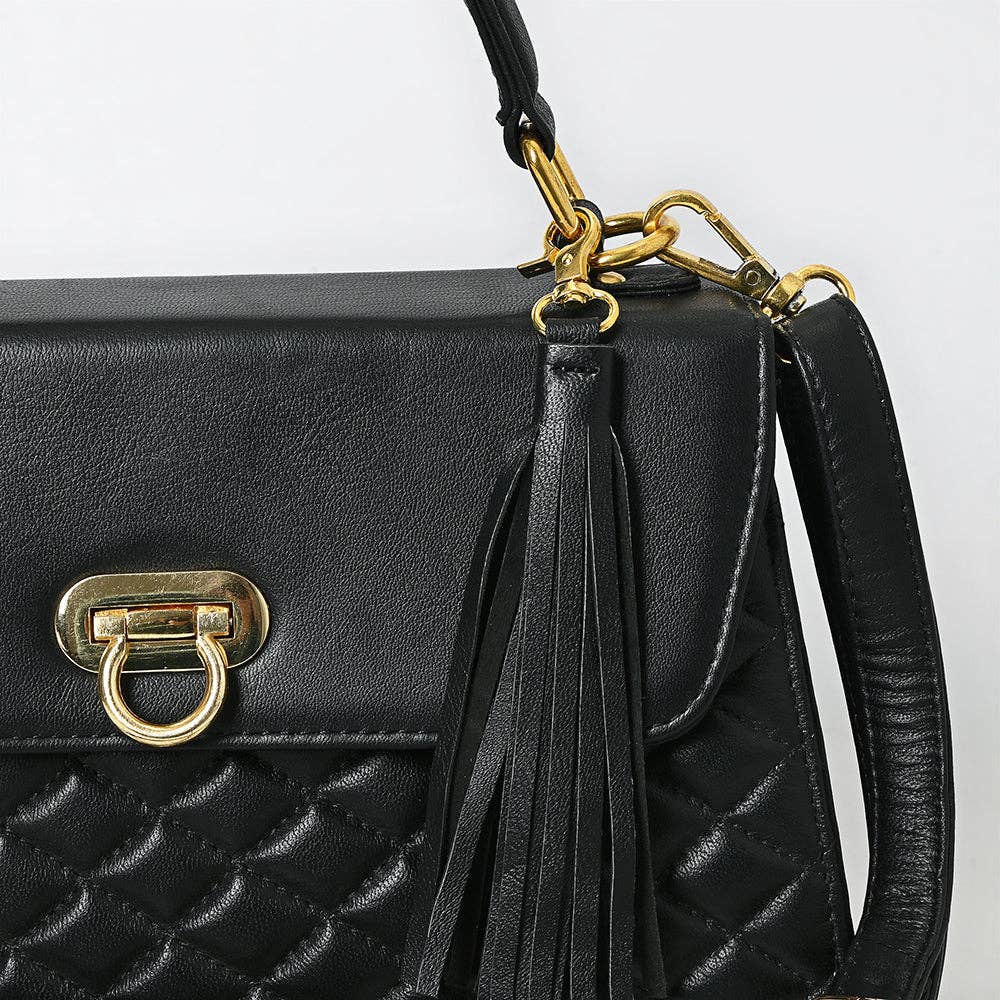 Crosshatch Leather Handbag - Black - NMBGM198D