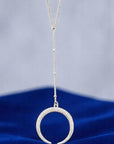 Crystal Curved Horned Drop Necklace- Silver