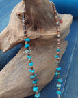Handmade Turquoise Nugget Necklace with Seashell Heishi- Native Made