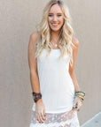 Lace Hem Slip Dress- White