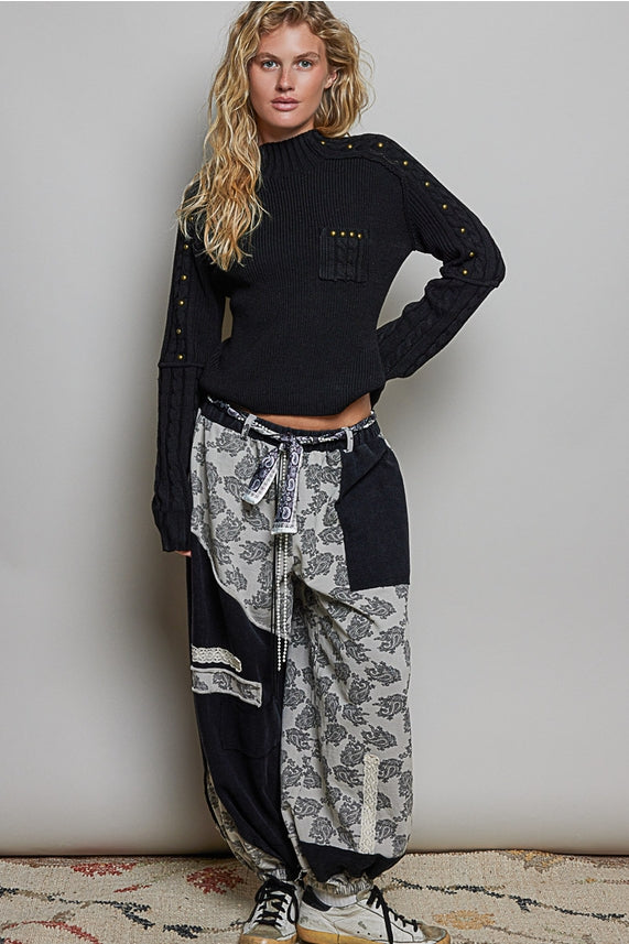 Studded Ribbed Sweater- Black