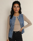 Long Denim Vest- Medium Blue