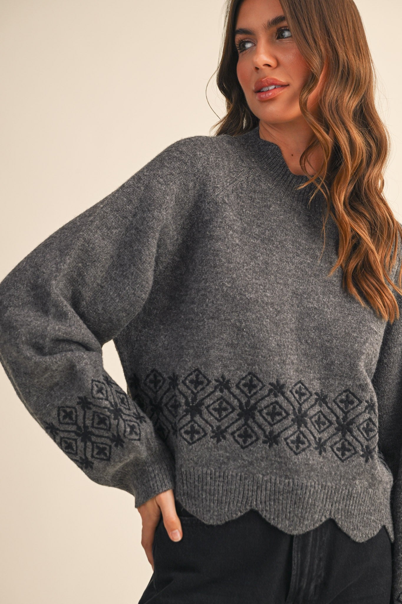 Scalloped Sweater- Charcoal-