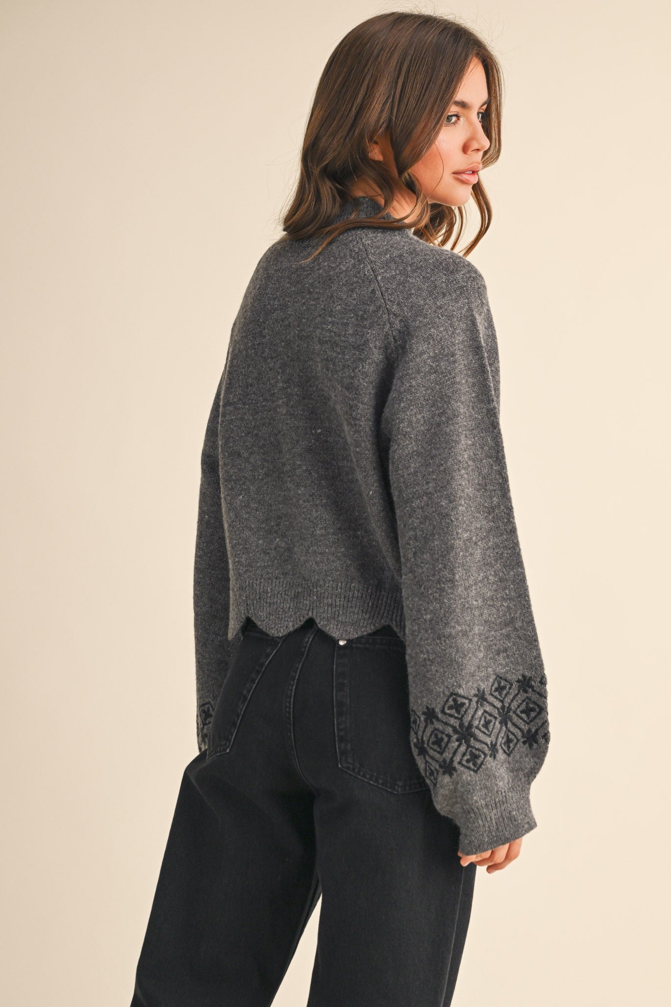 Scalloped Sweater- Charcoal-
