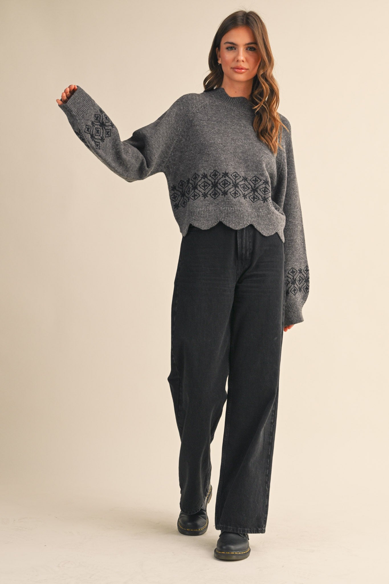 Scalloped Sweater- Charcoal-
