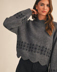 Scalloped Sweater- Charcoal-