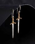 Sterling Silver Sword Dangle Earrings- 38x10mm