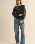 Embroidered Sleeve Sweater- Charcoal-