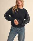 Embroidered Sleeve Sweater- Charcoal-