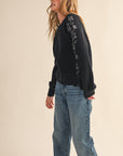 Embroidered Sleeve Sweater- Charcoal-