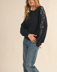 Embroidered Sleeve Sweater- Charcoal-