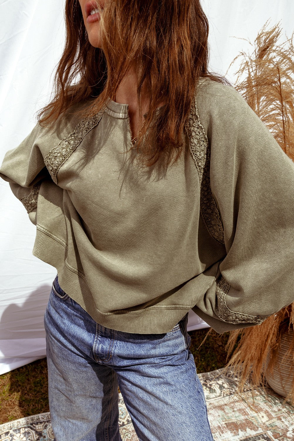 Notched Neck Sweatshirt-