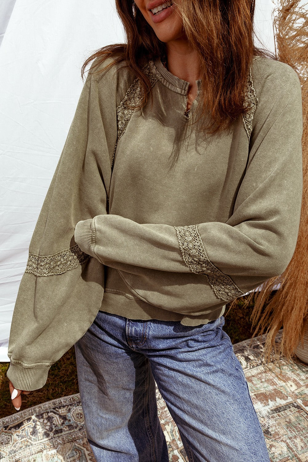Notched Neck Sweatshirt-