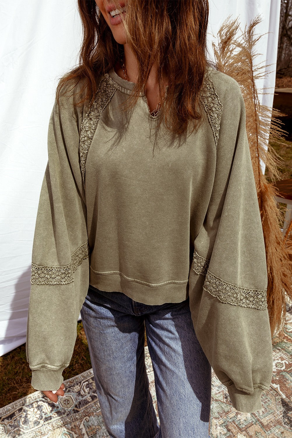 Notched Neck Sweatshirt-