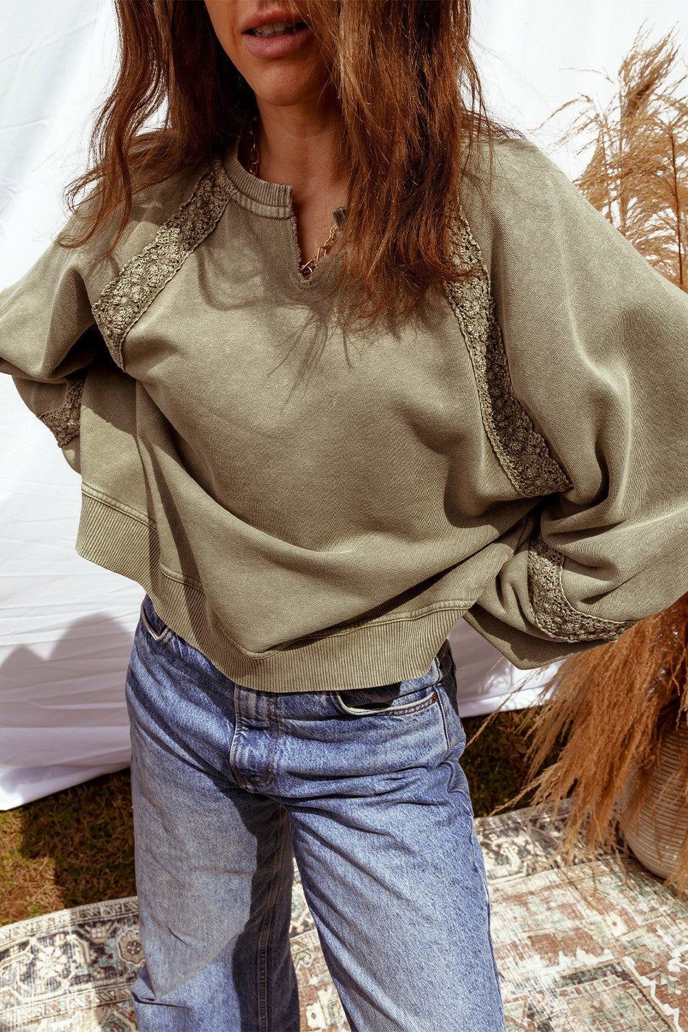 Notched Neck Sweatshirt-