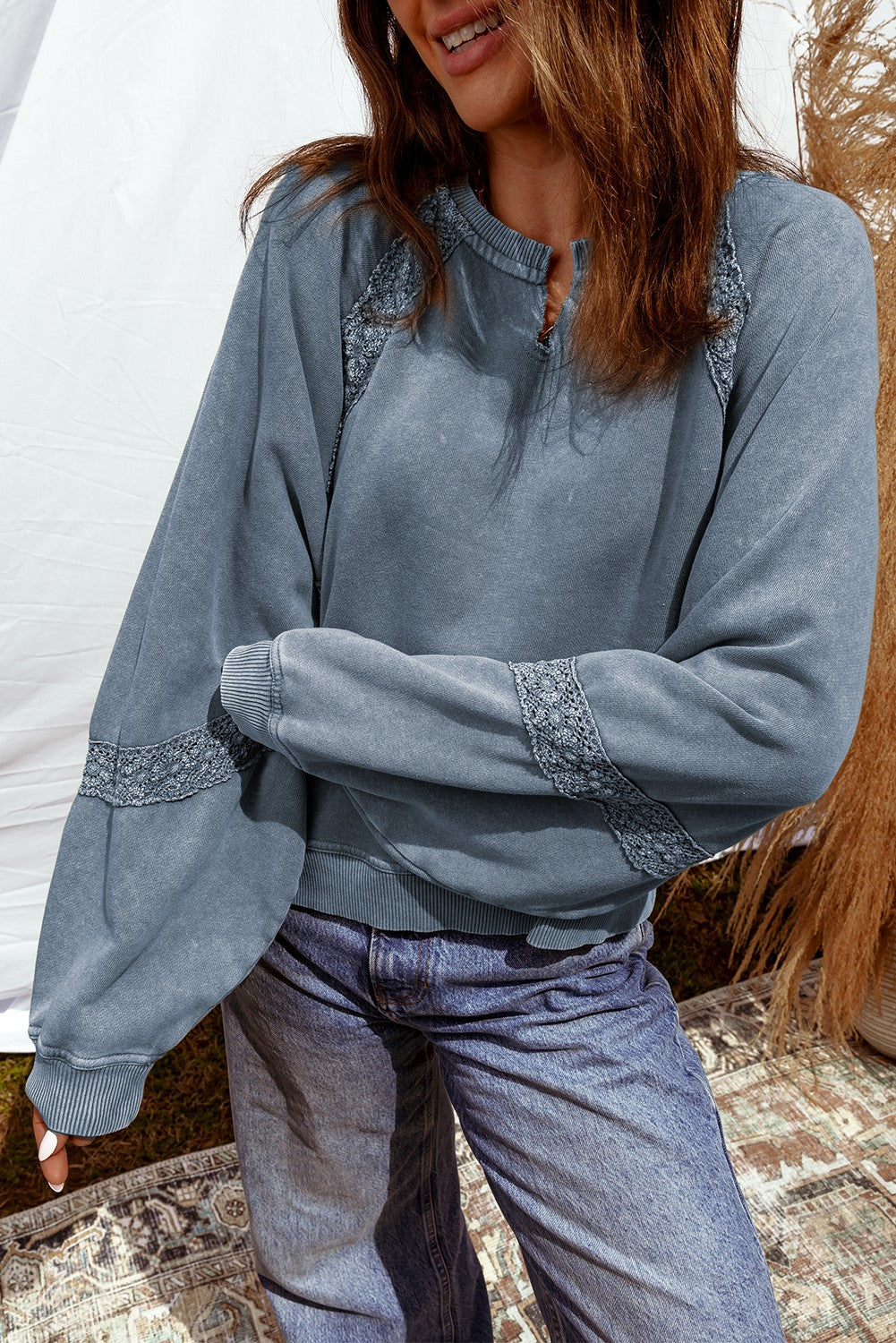 Notched Neck Sweatshirt-