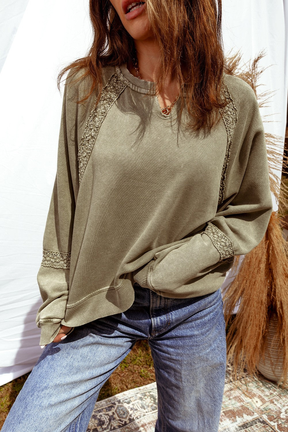 Notched Neck Sweatshirt-