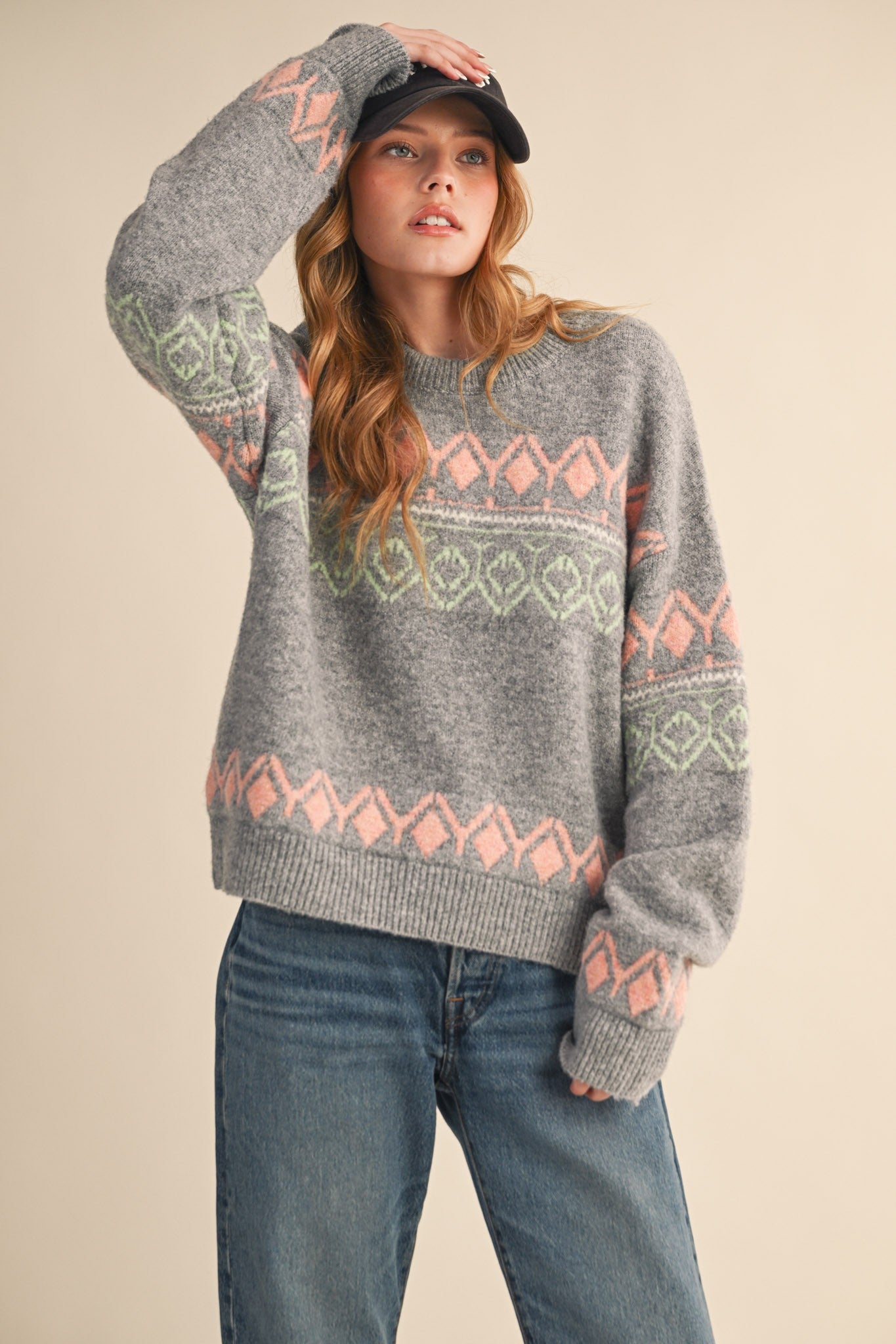 Aztec Pattern Sweater - Grey