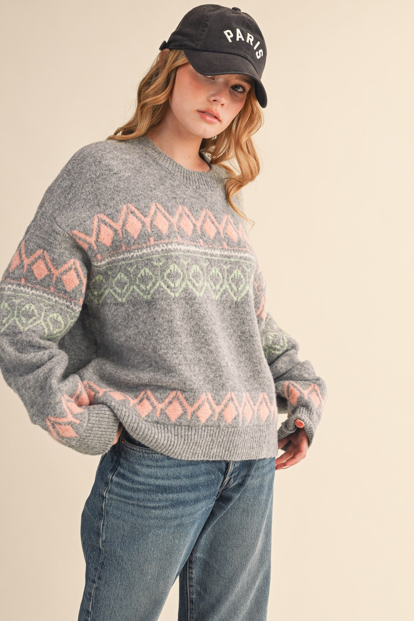 Aztec Pattern Sweater - Grey