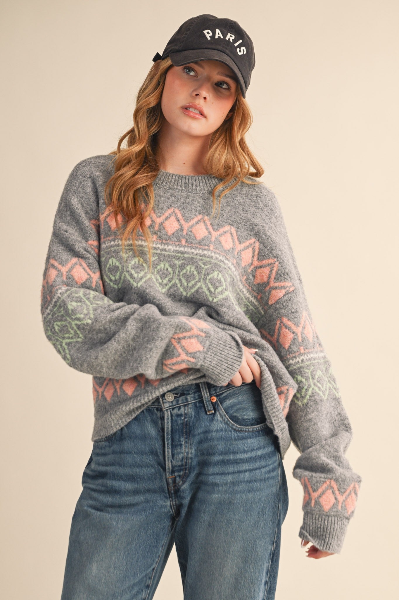 Aztec Pattern Sweater - Grey