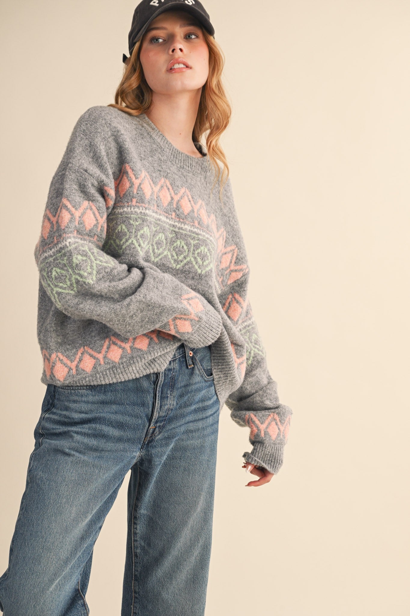 Aztec Pattern Sweater - Grey