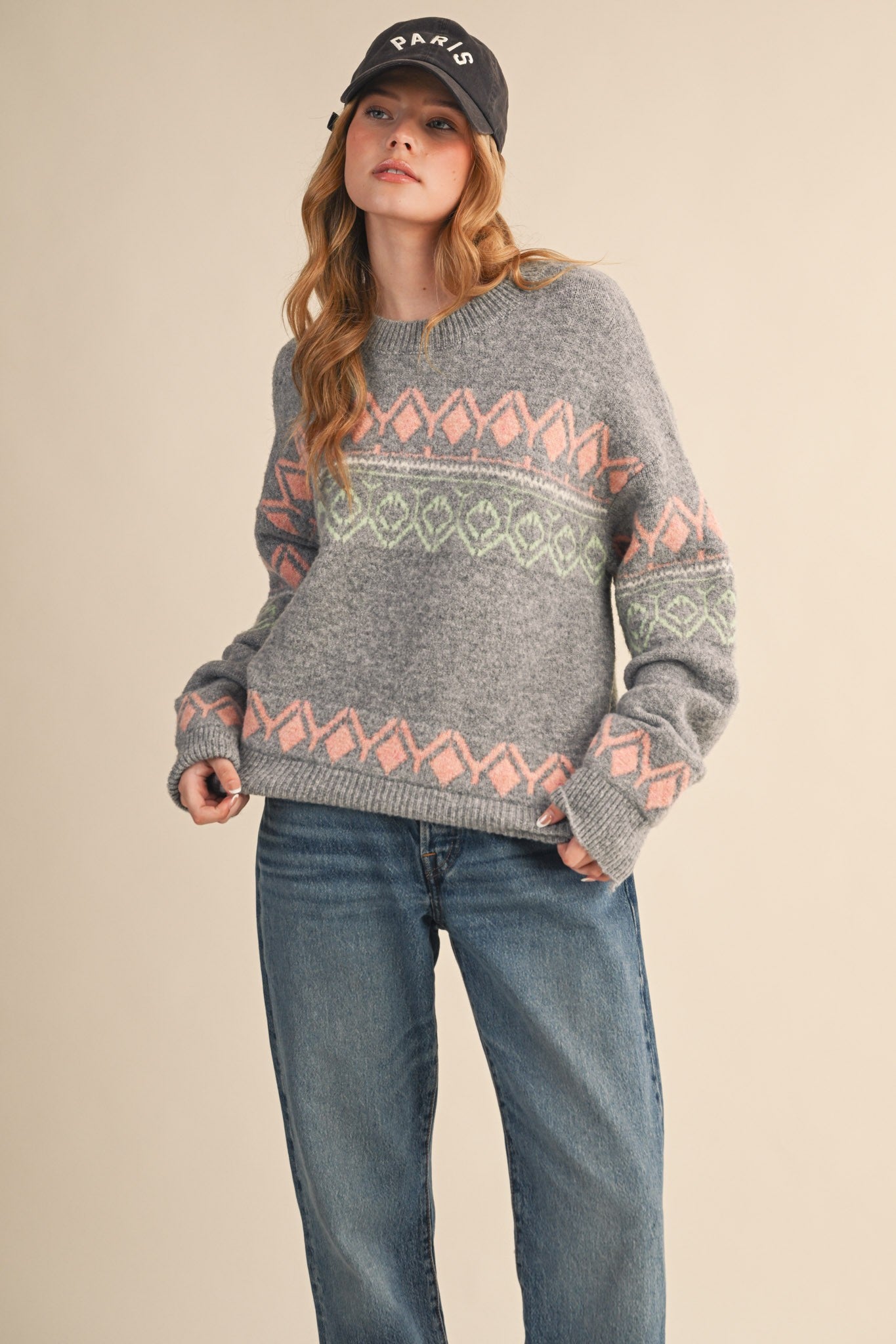 Aztec Pattern Sweater - Grey