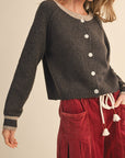 Contrast Hem Cardigan- Brown