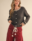 Contrast Hem Cardigan- Brown