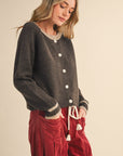 Contrast Hem Cardigan- Brown