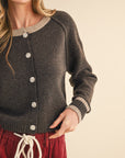 Contrast Hem Cardigan- Brown