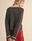 Contrast Hem Cardigan- Brown