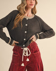 Contrast Hem Cardigan- Brown