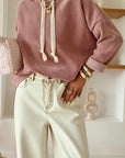 Cropped Waffle Knit Hoodie -