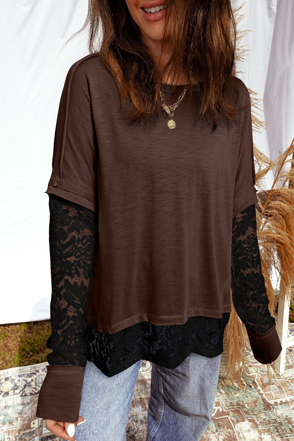 Lace Sleeve Insert Shirt-
