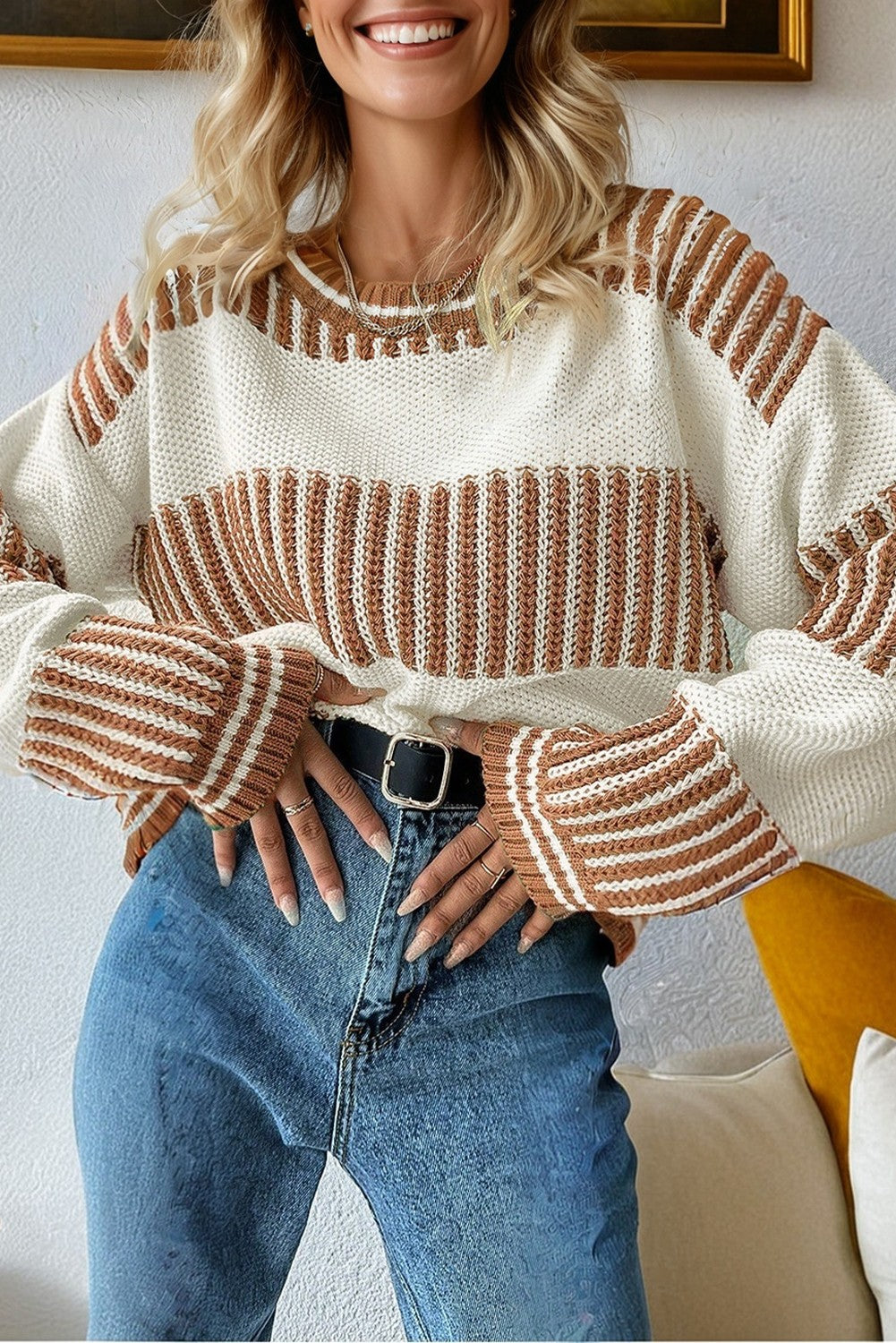 Colorblock Sweater- Khaki-